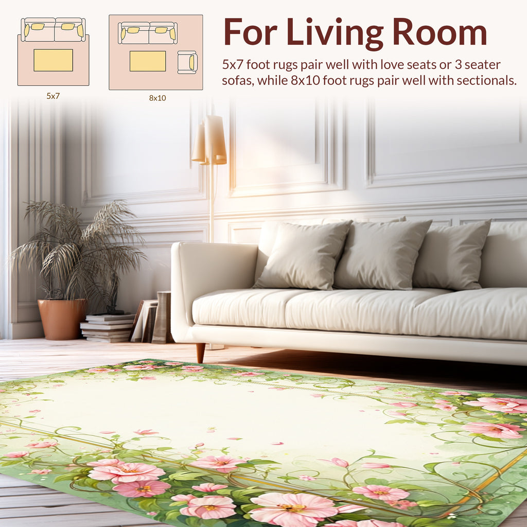 Charming Pink Floral Accent Background Rug