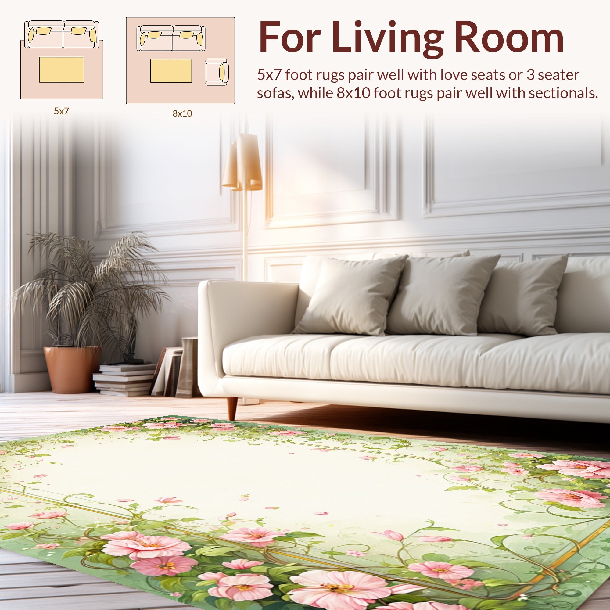 Charming Pink Floral Accent Background Rug