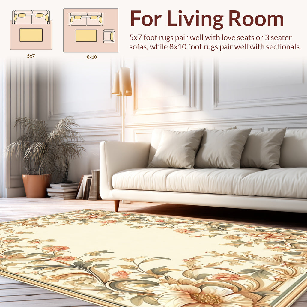 Floral Vine Scrollwork Cream Rug