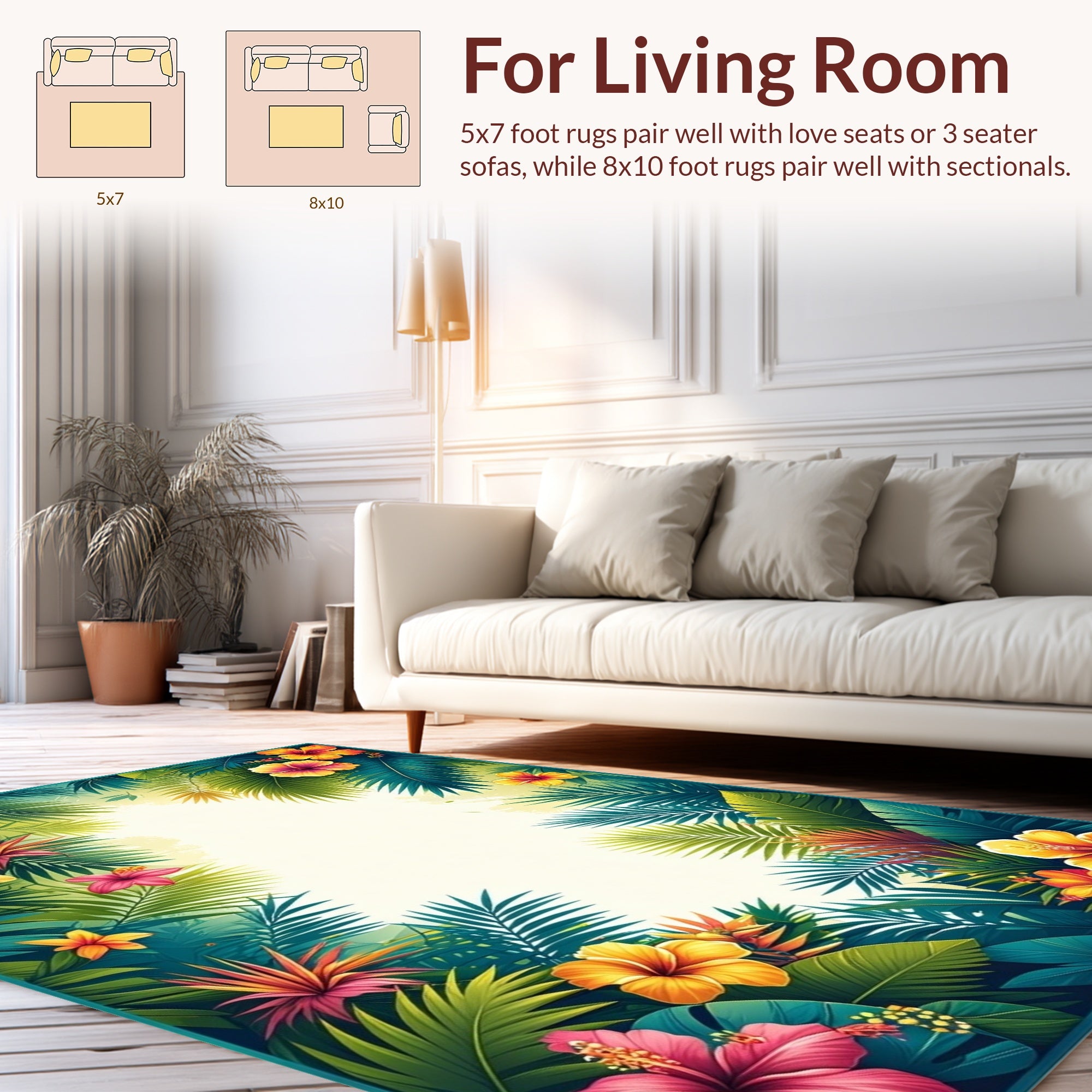 Vibrant Tropical Floral Lush Leaves Rug