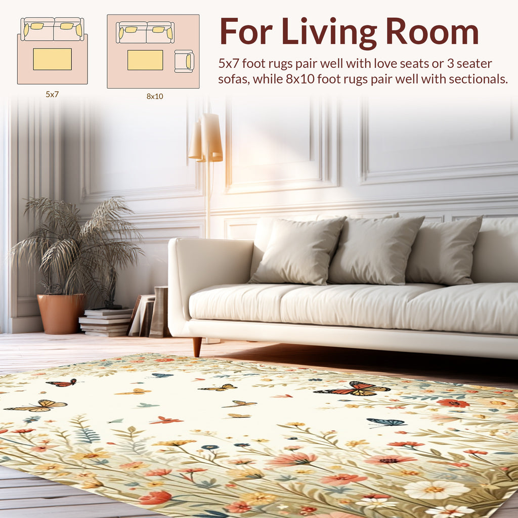Whimsical Butterfly Meadow Pattern Rug