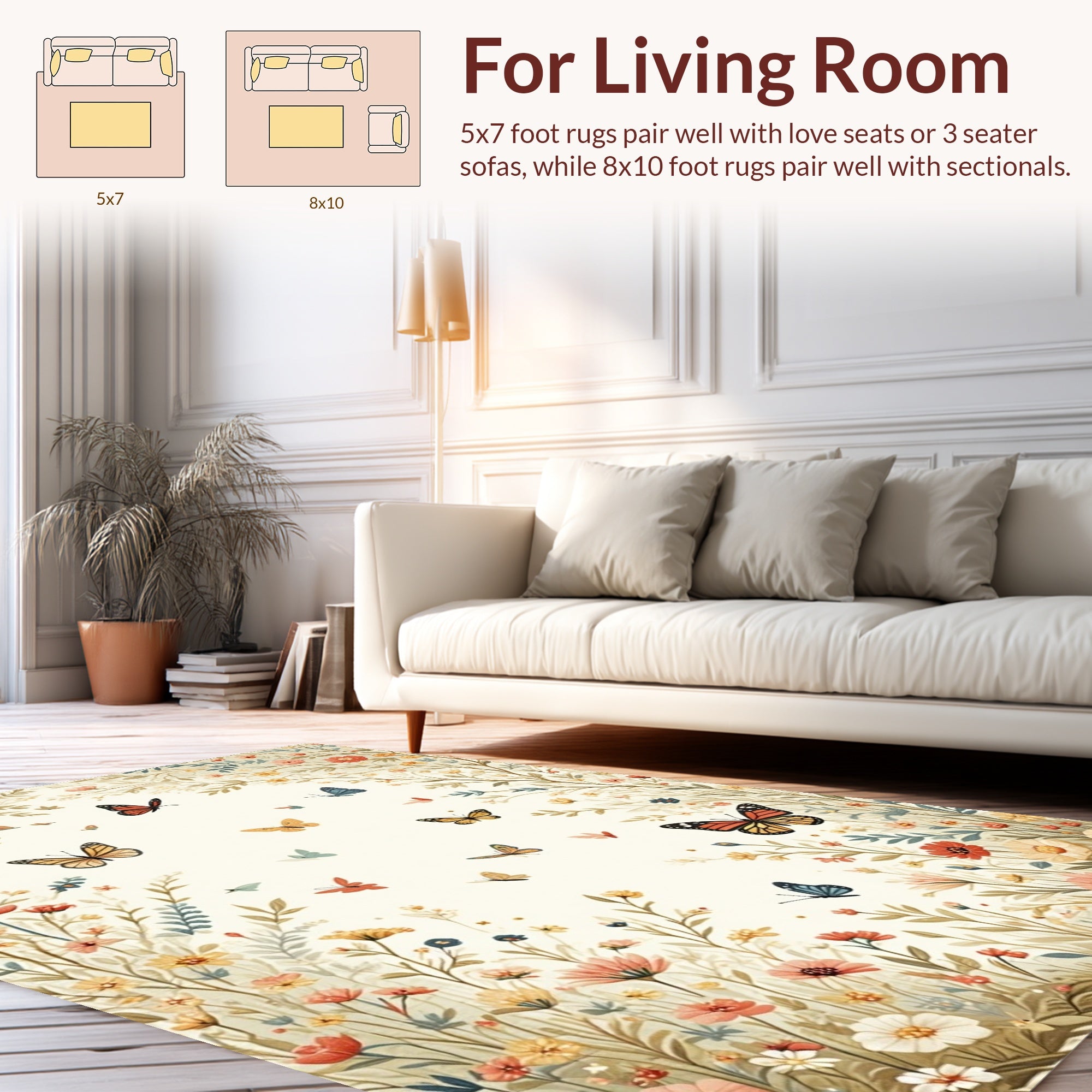 Whimsical Butterfly Meadow Pattern Rug