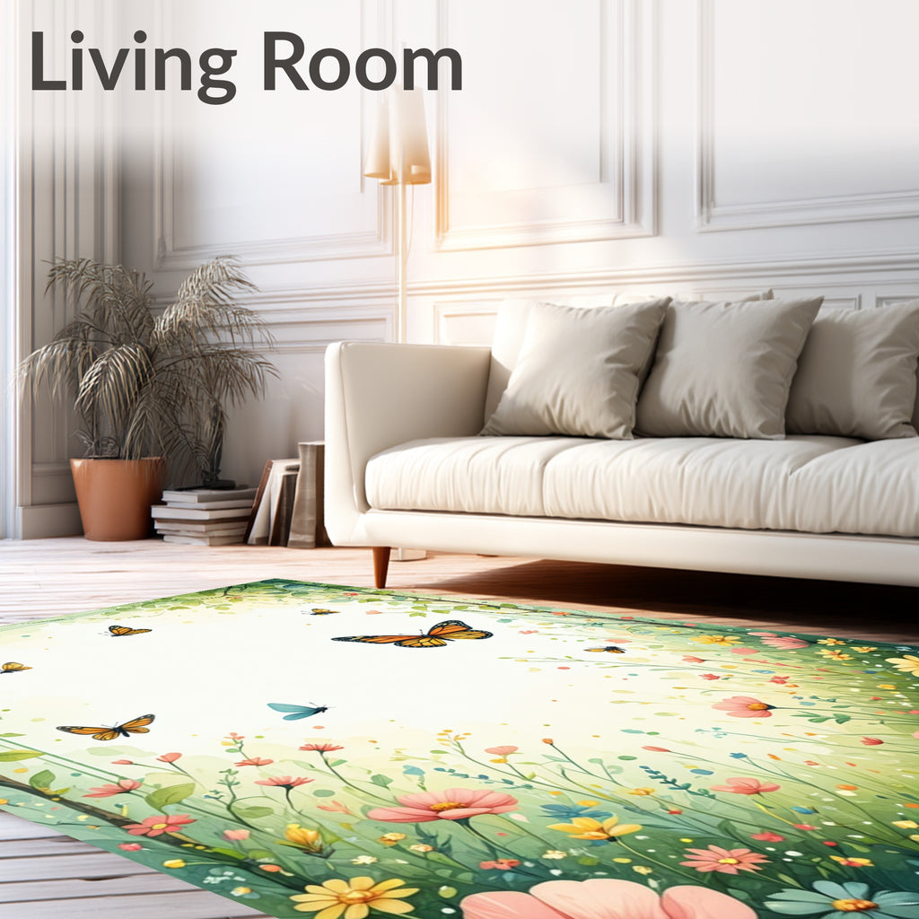 Whimsical Floral Butterfly Garden Rug