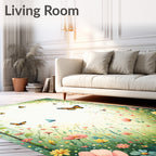 Whimsical Floral Butterfly Garden Rug