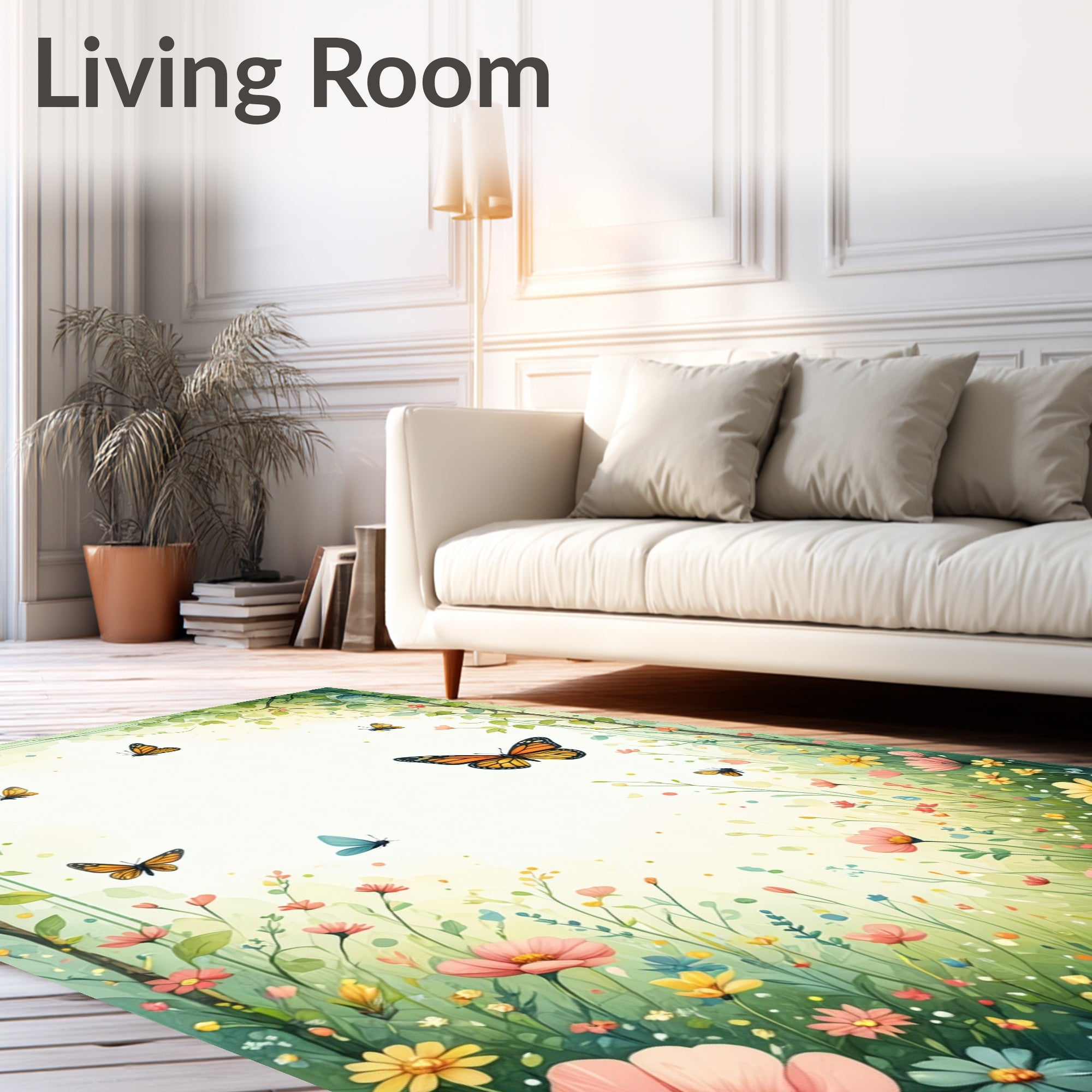 Whimsical Floral Butterfly Garden Rug