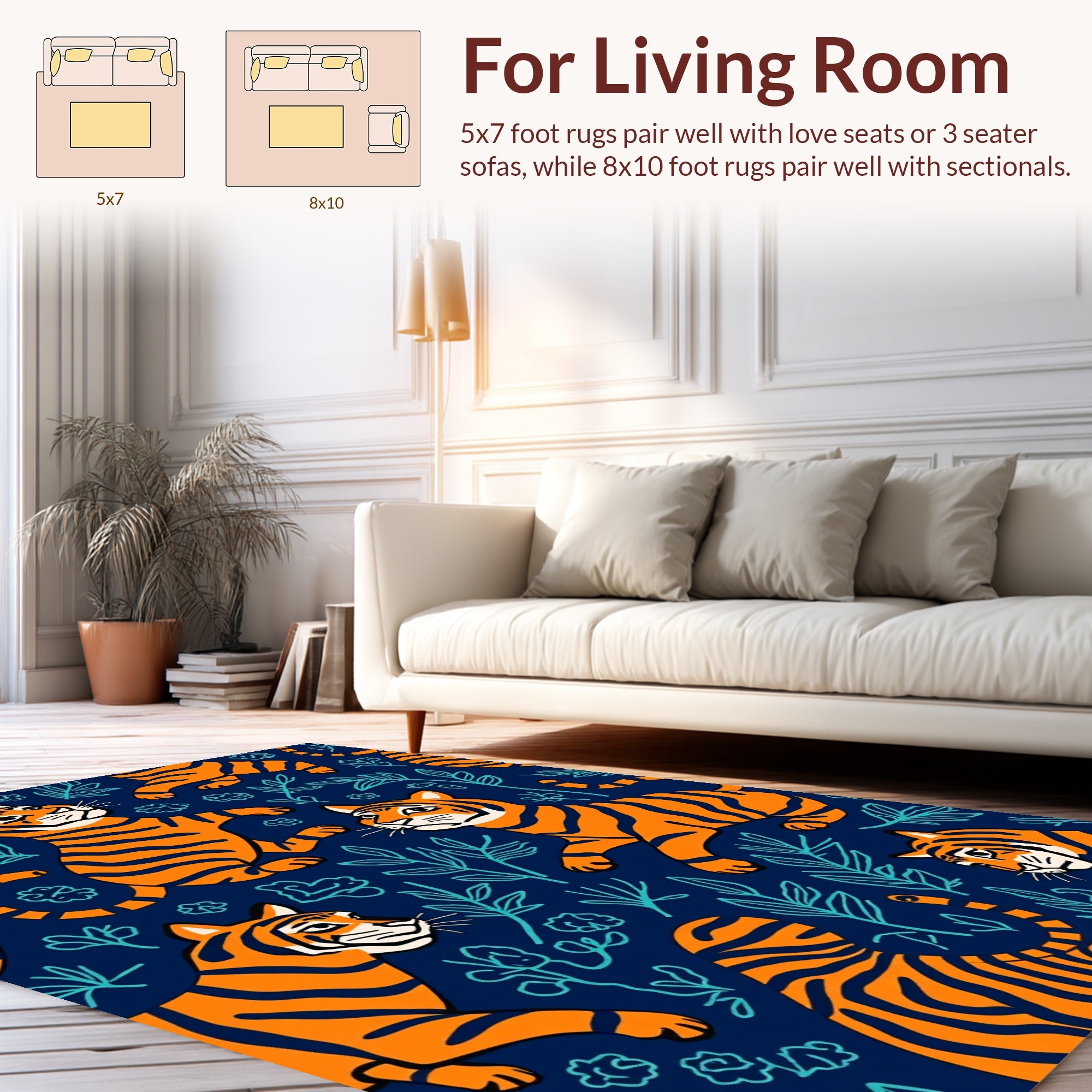 Vivid Tiger Floral Pattern Design Rug