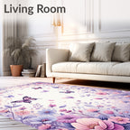 Whimsical Lilac Butterfly Floral Garden Rug