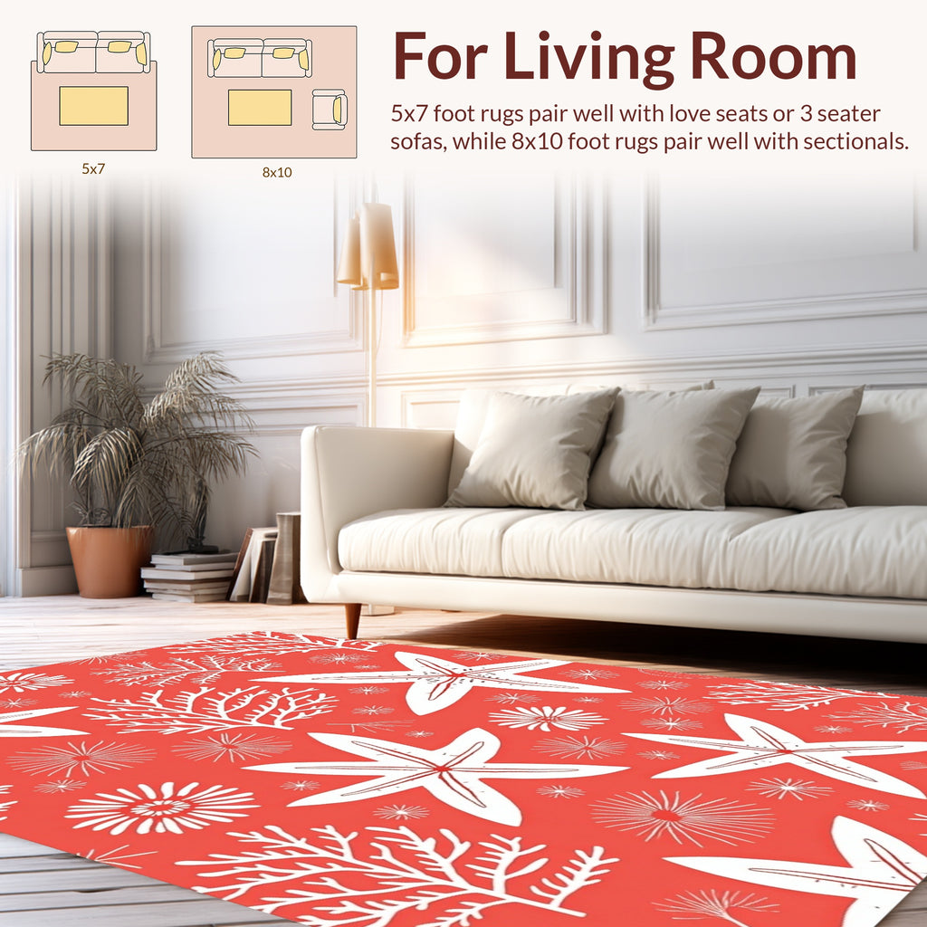 Coral White Starfish And Marine Life Design Rug