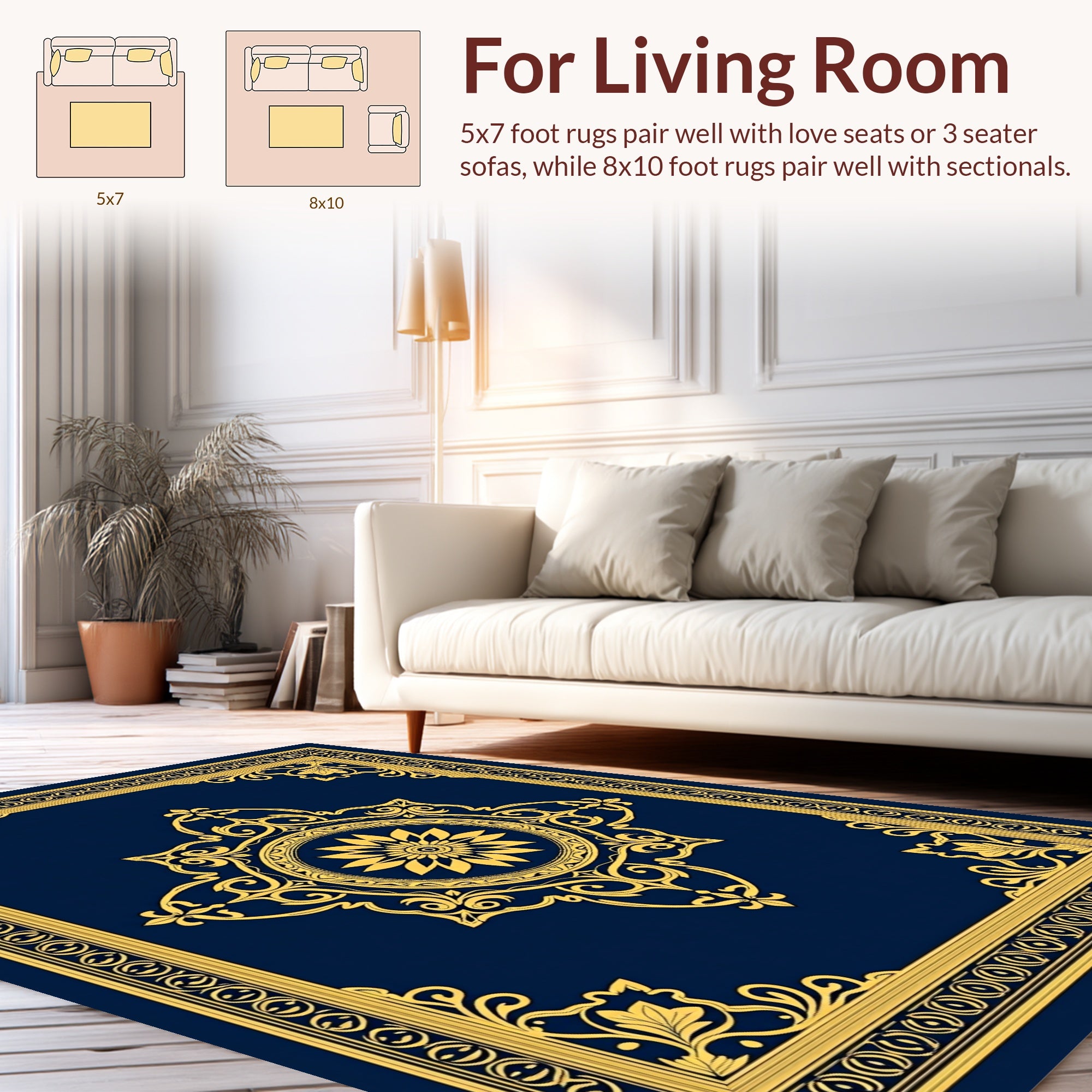 Elegant Golden Floral Mandala Design Rug
