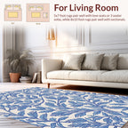 Blue White Leafy Branch Pattern Rug