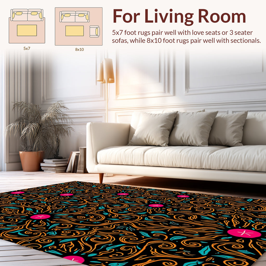 Whimsical Floral Swirls Pattern Rug