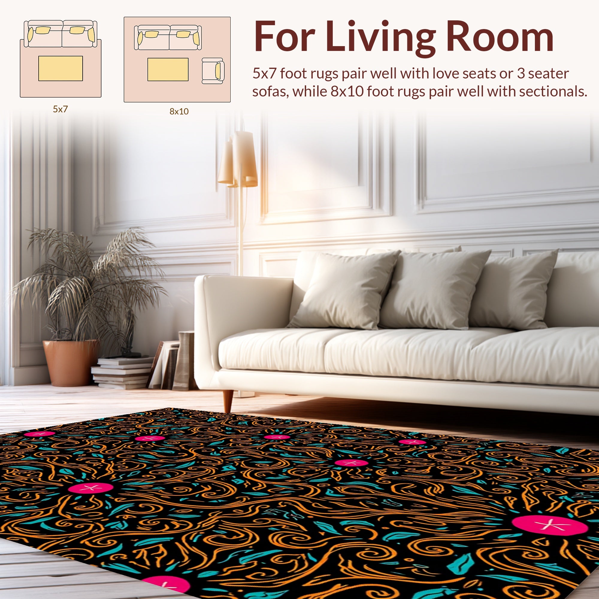 Whimsical Floral Swirls Pattern Rug