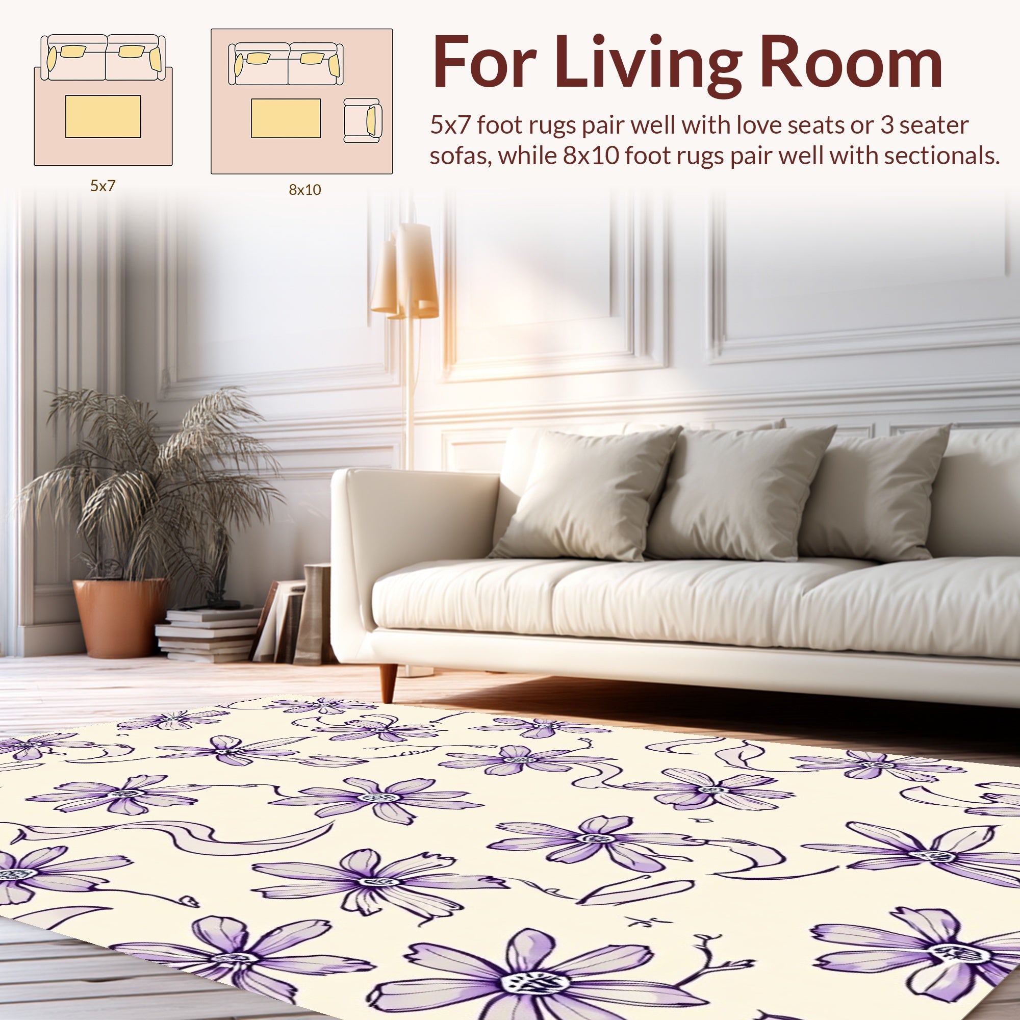 Purple Floral Sketch Pattern Rug