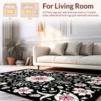 Black Floral Pattern Rug