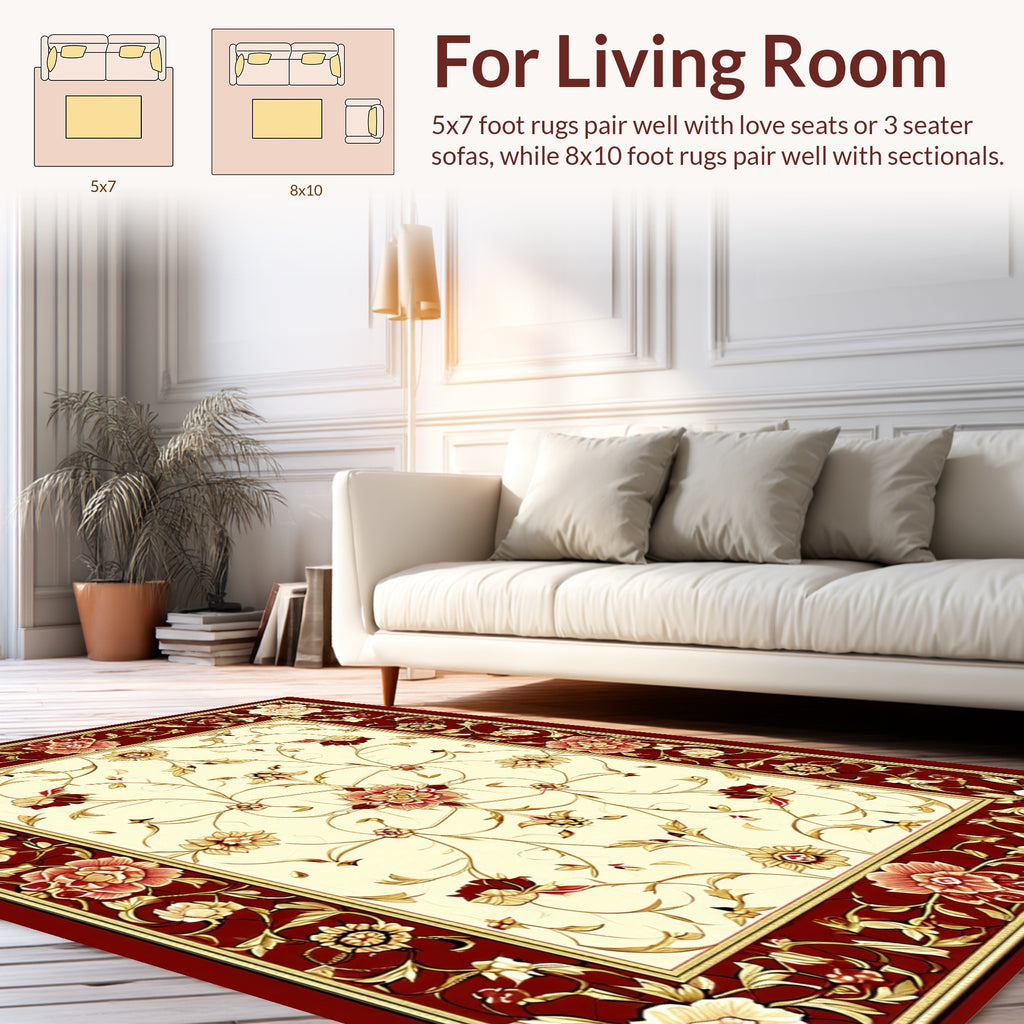 Elaborate Floral Vine Ivory Rug