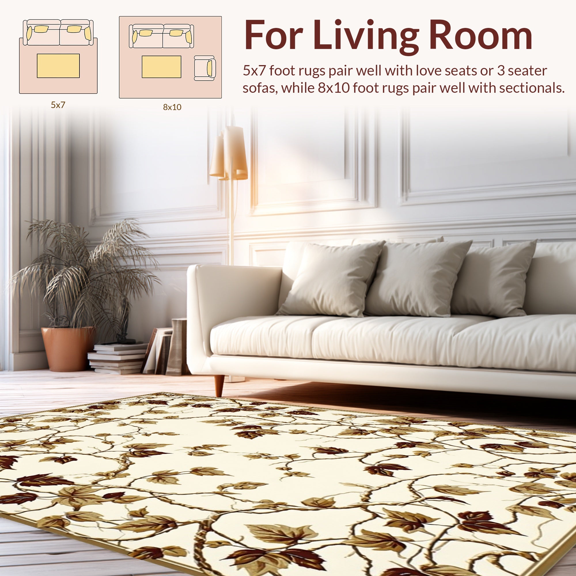 Vineyard Leaf Patterned Vintage Rug