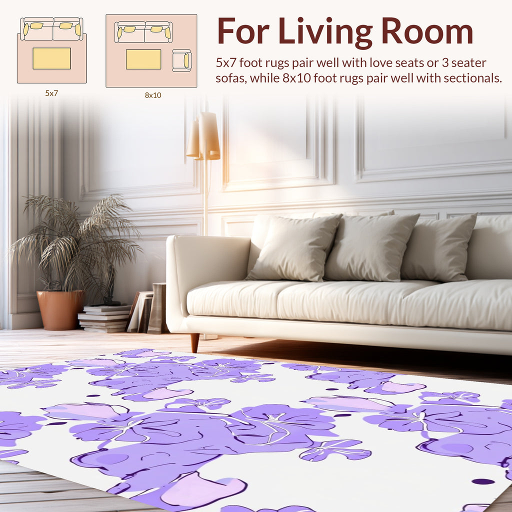 Abstract Lilac Floral Pattern Rug