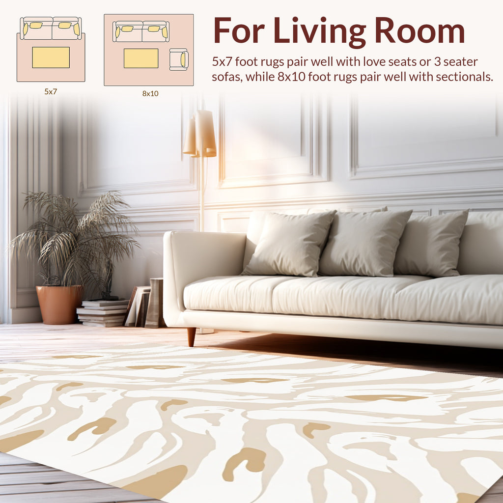 Abstract Brushstroke Tan White Stripes Rug