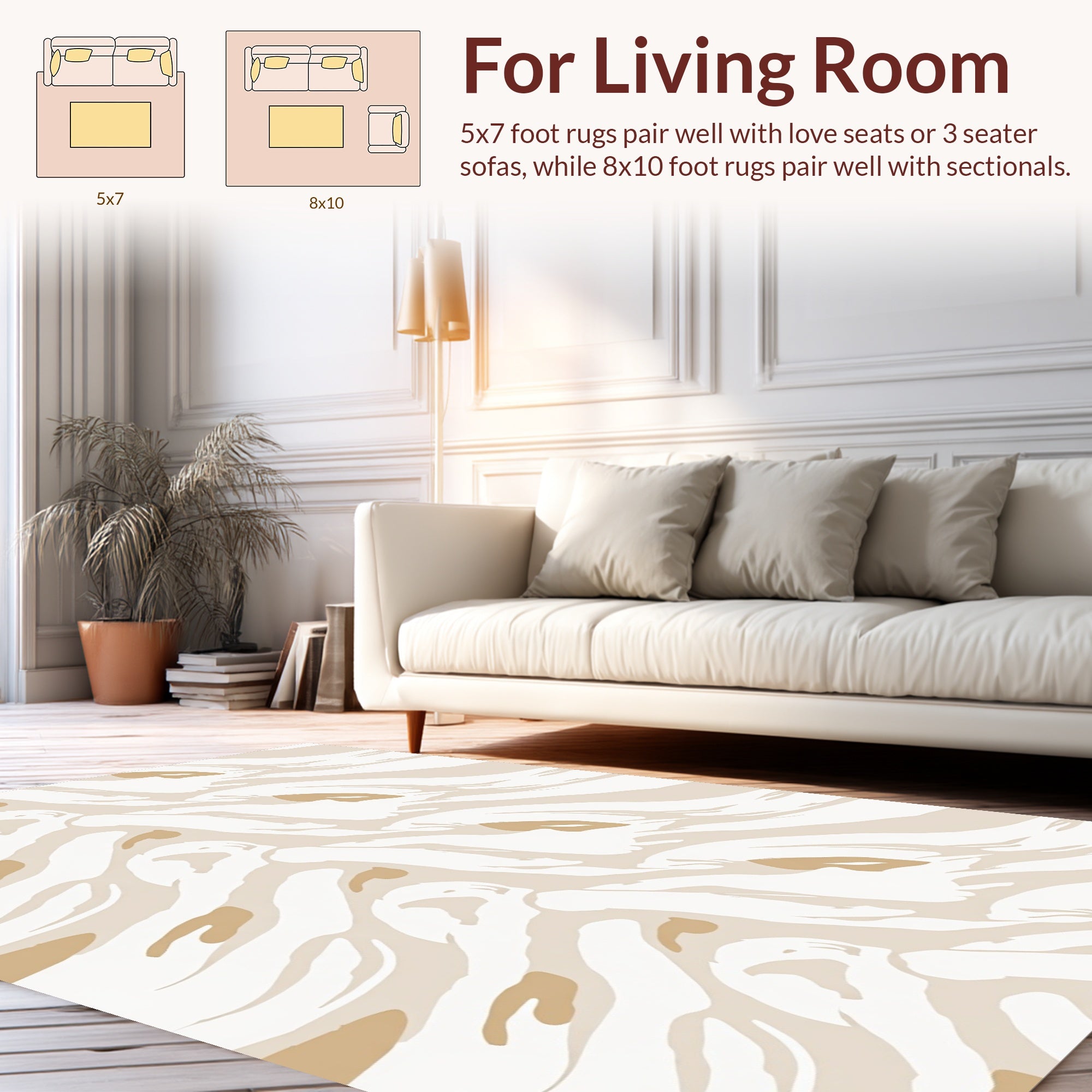Abstract Brushstroke Tan White Stripes Rug