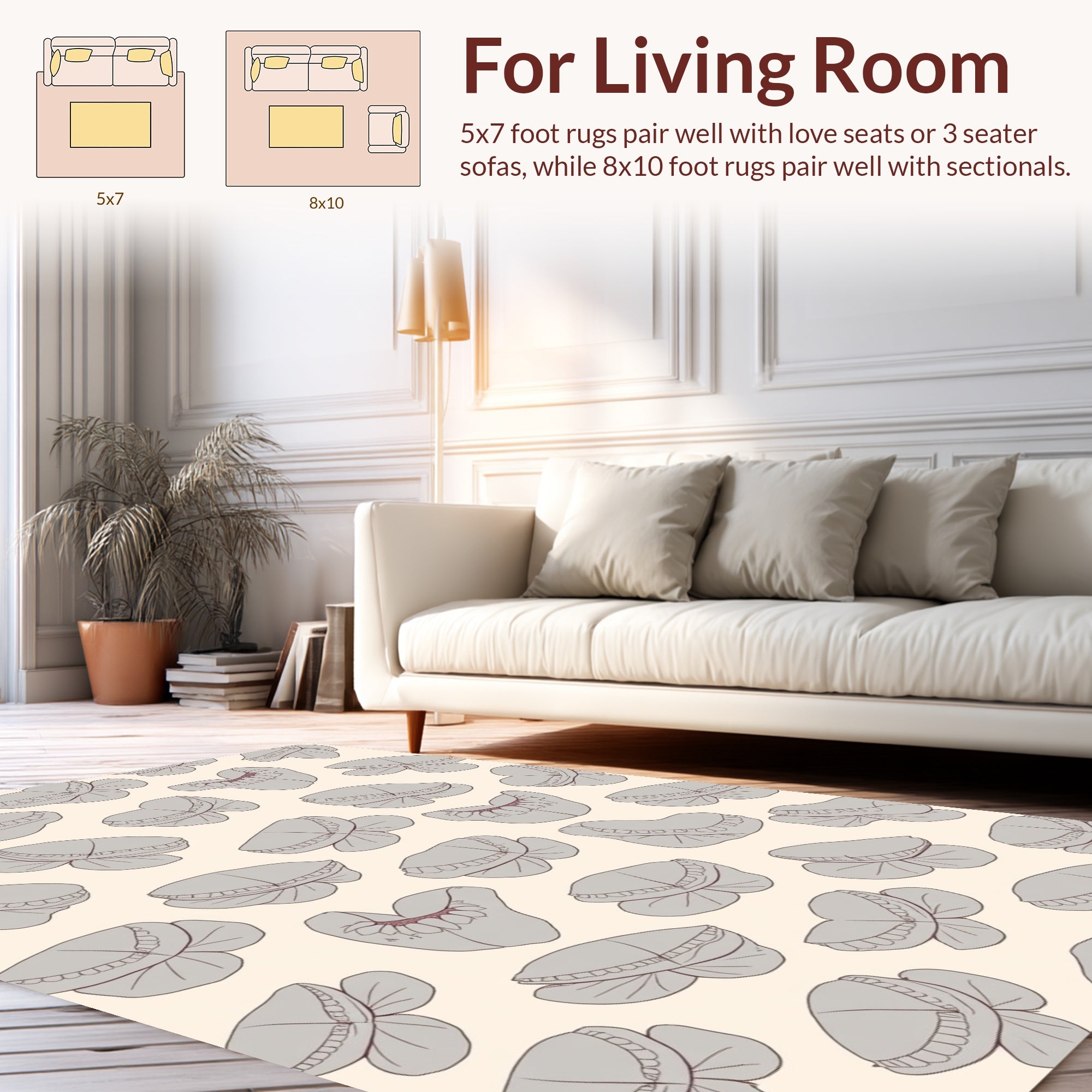 Soft Grey Petal Patterned Rug