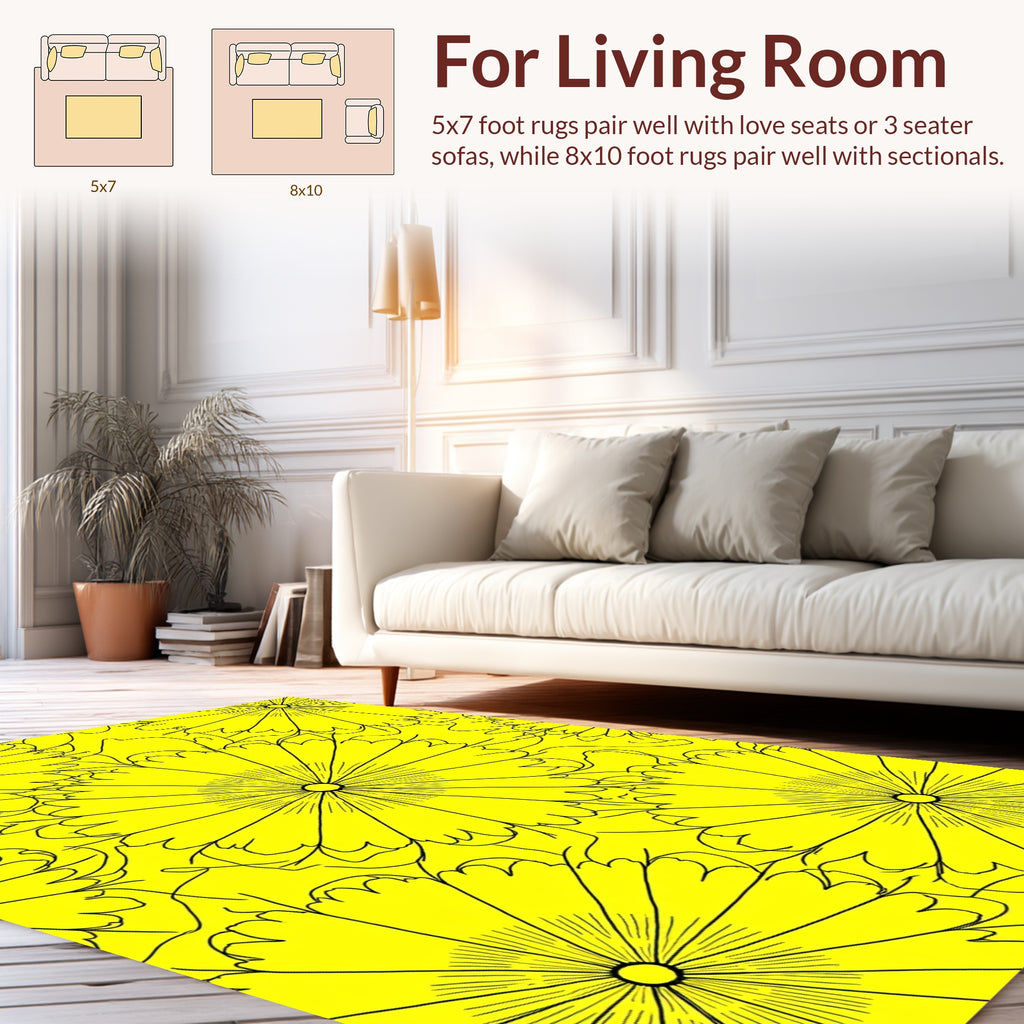 Bold Yellow Daisy Floral Design Rug
