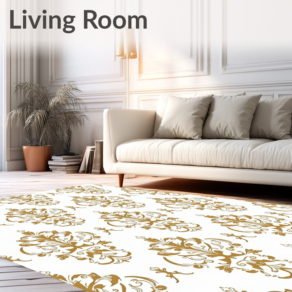 Ornate Gold Damask Scrollwork Rug