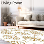 Ornate Gold Damask Scrollwork Rug