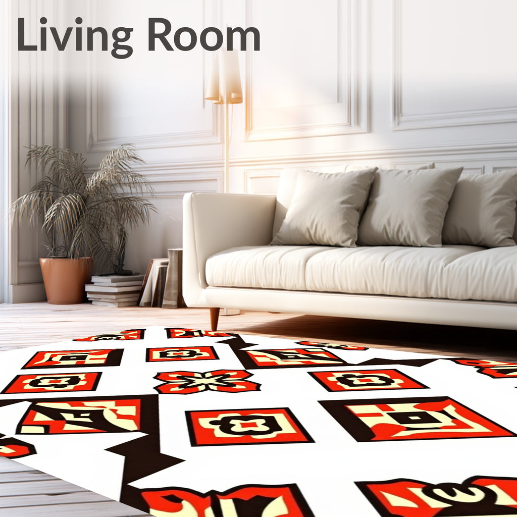 Bold Red Cream Geometric Diamond Rug