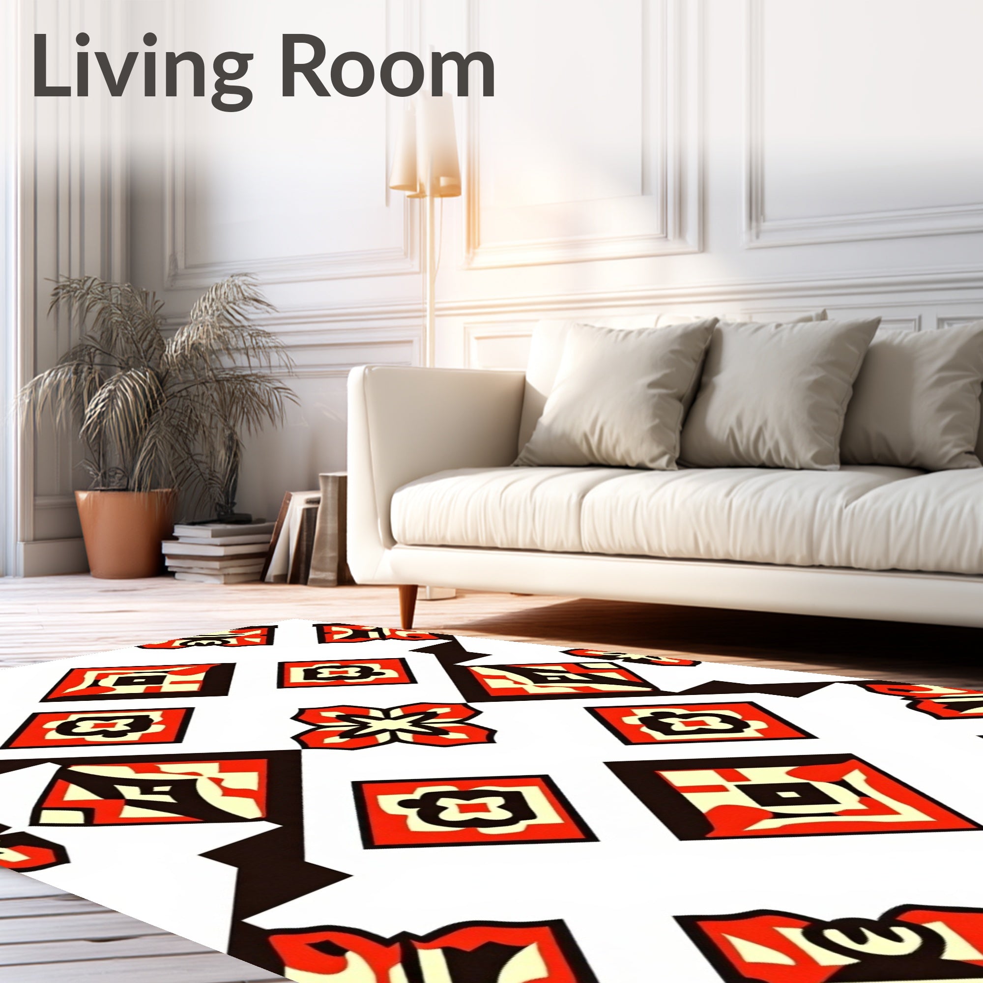Bold Red Cream Geometric Diamond Rug
