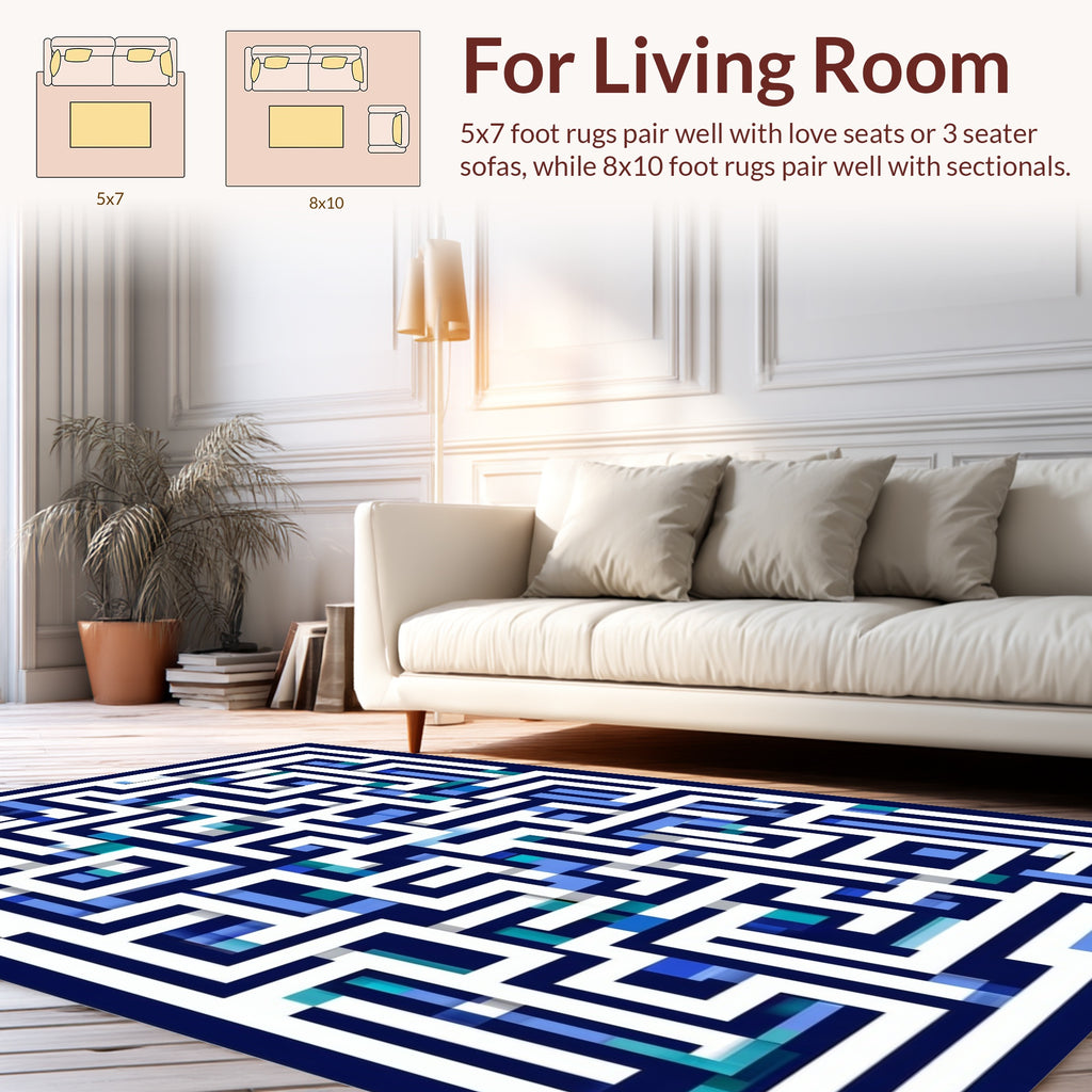 Challenging Blue Maze Pattern Rug