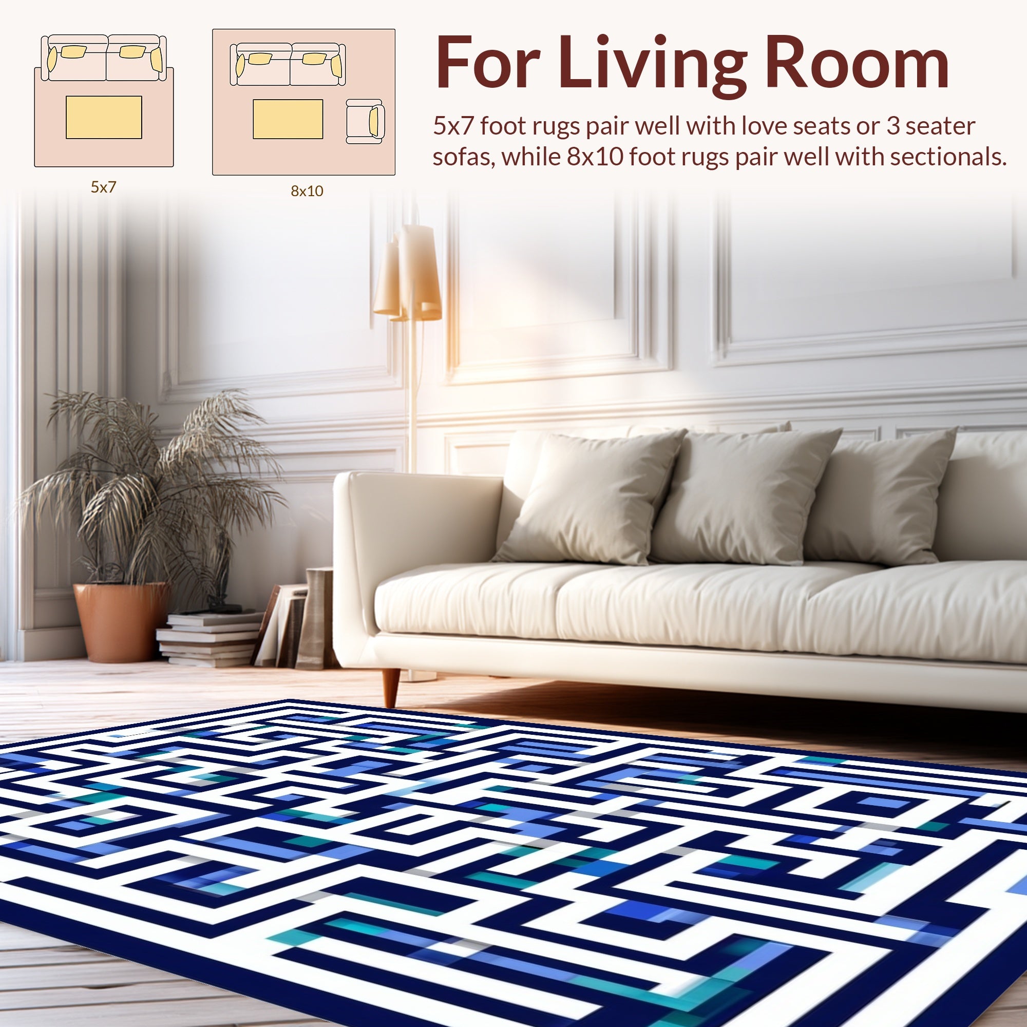 Challenging Blue Maze Pattern Rug