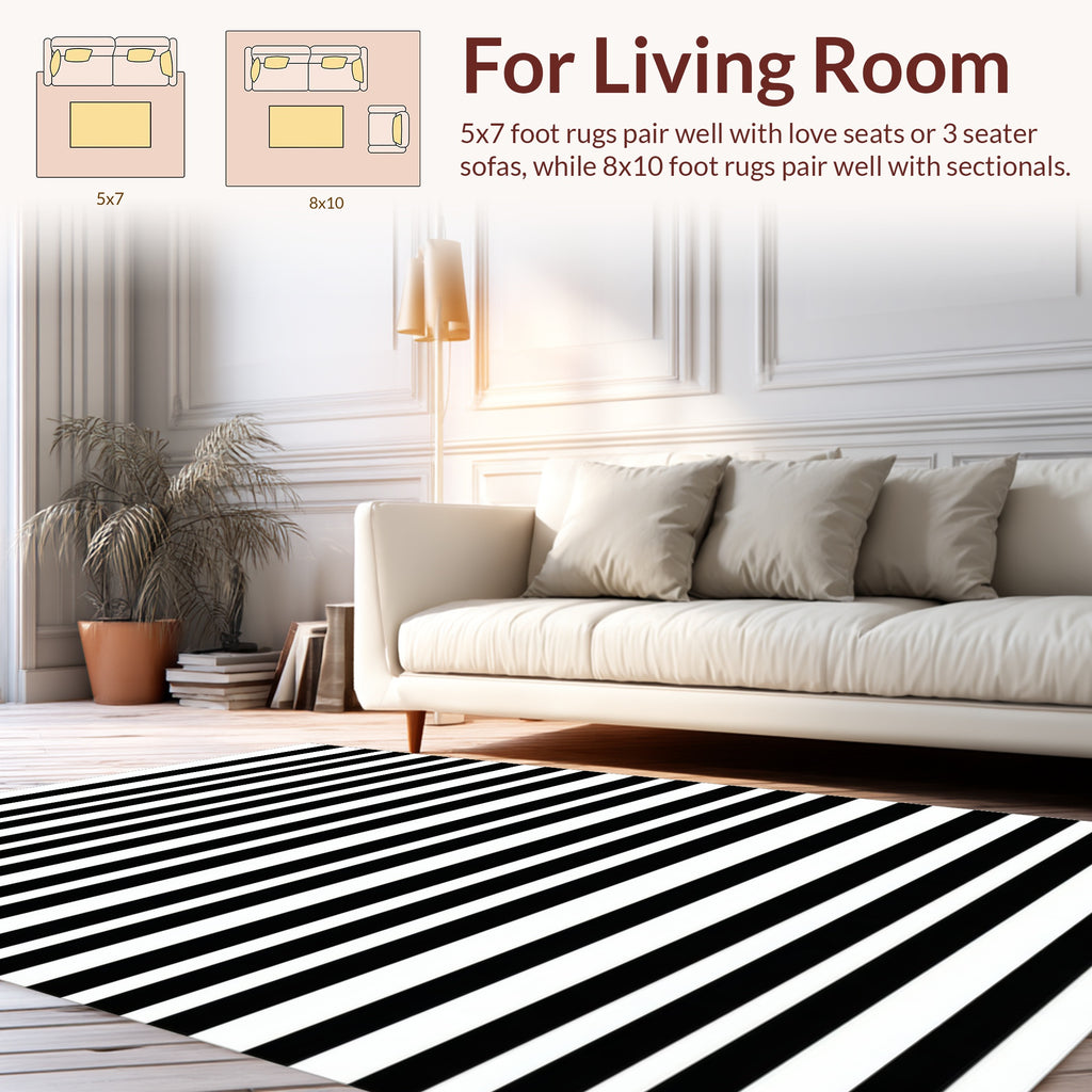Bold Black White Striped Pattern Rug