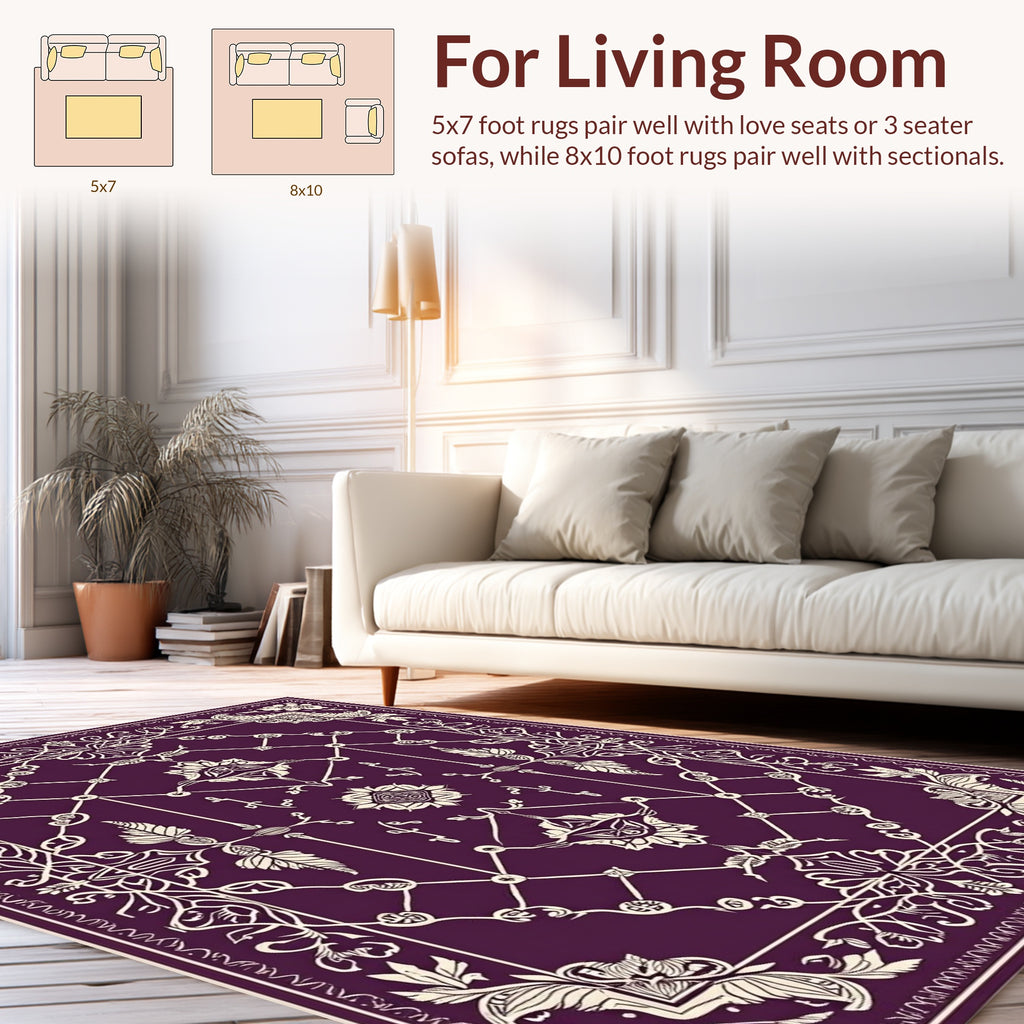 Regal Plum Floral Lattice Design Rug