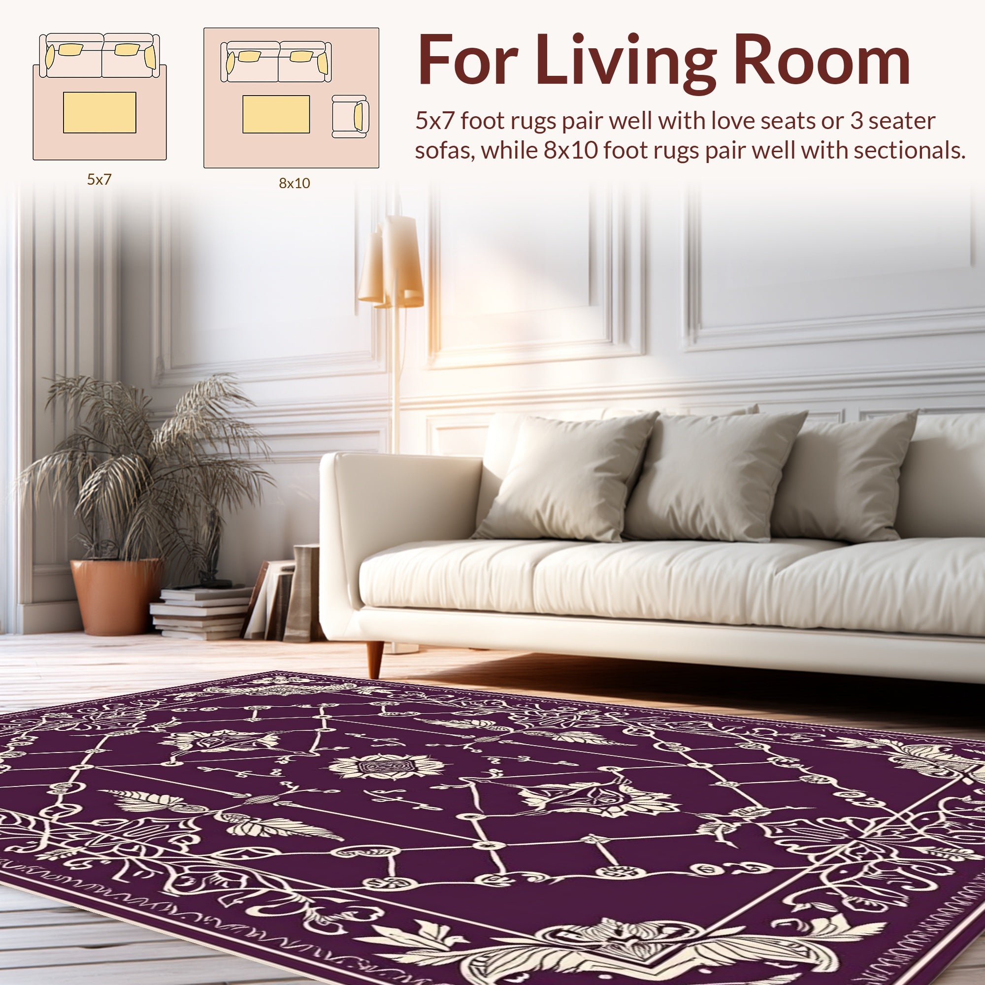 Regal Plum Floral Lattice Design Rug