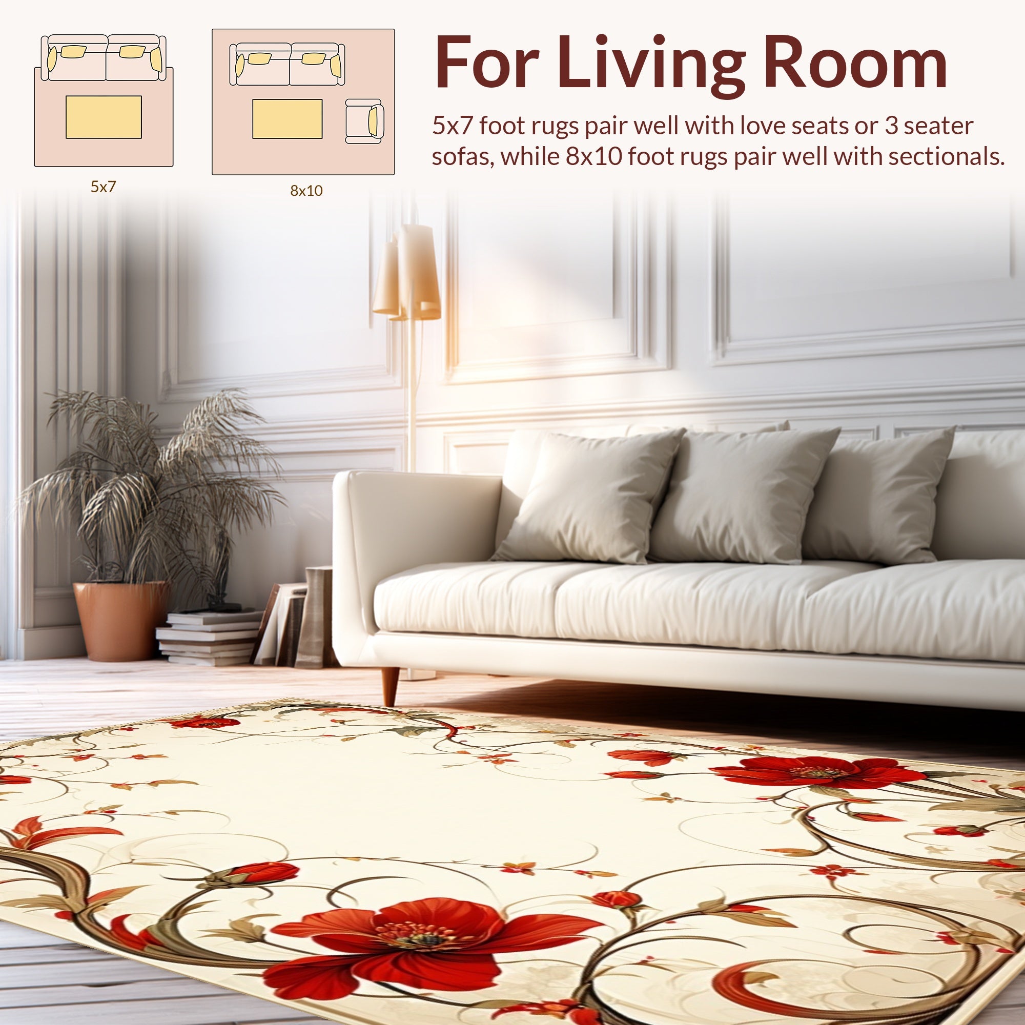 Red Floral Vine Elegant Border Rug