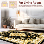 Black Gold Floral Classic Border Rug