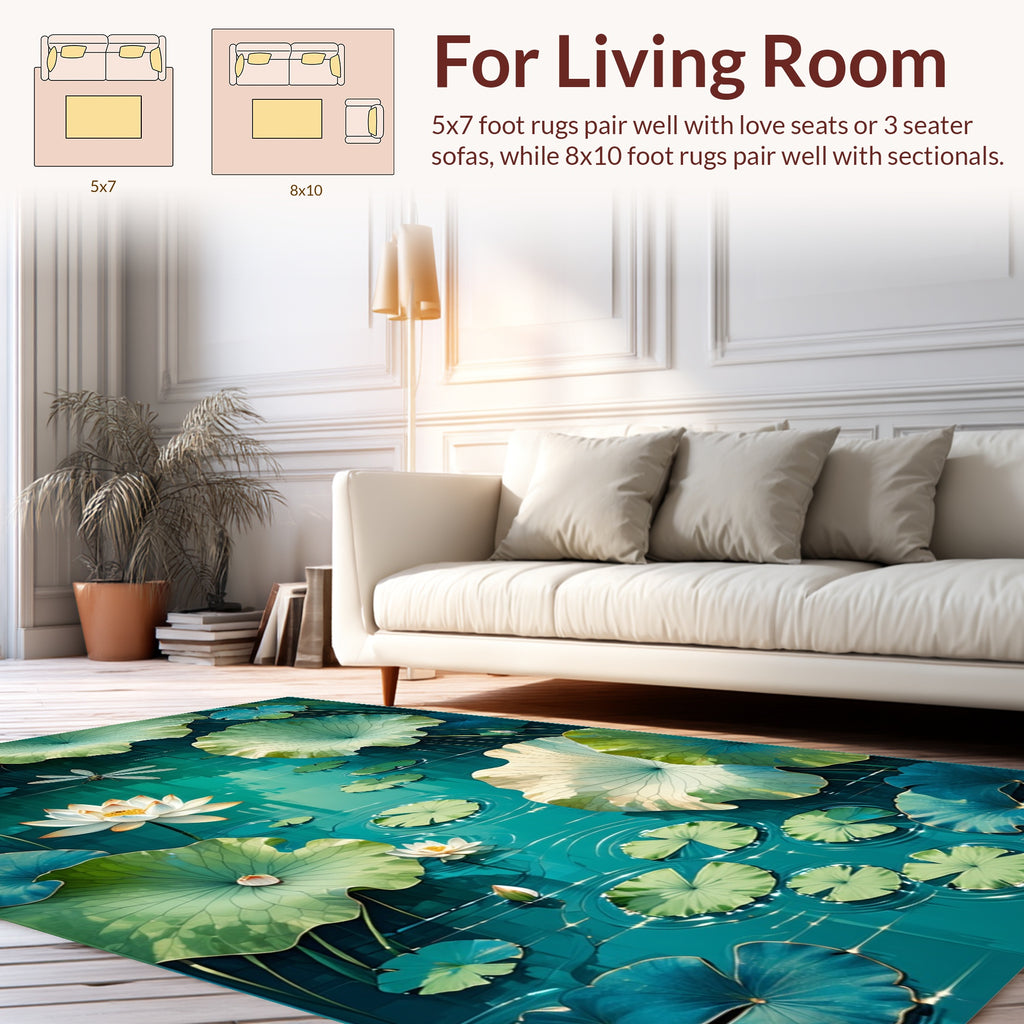 Serene Water Lily Dragonfly Pond Design Rug