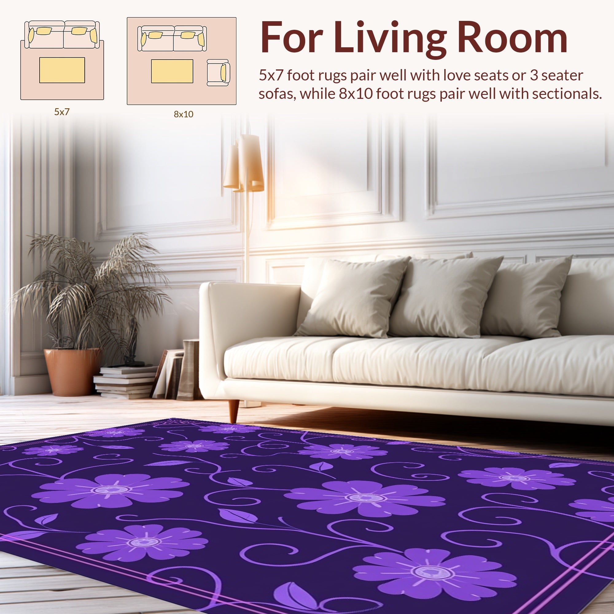 Purple Floral Vine Pattern Rug