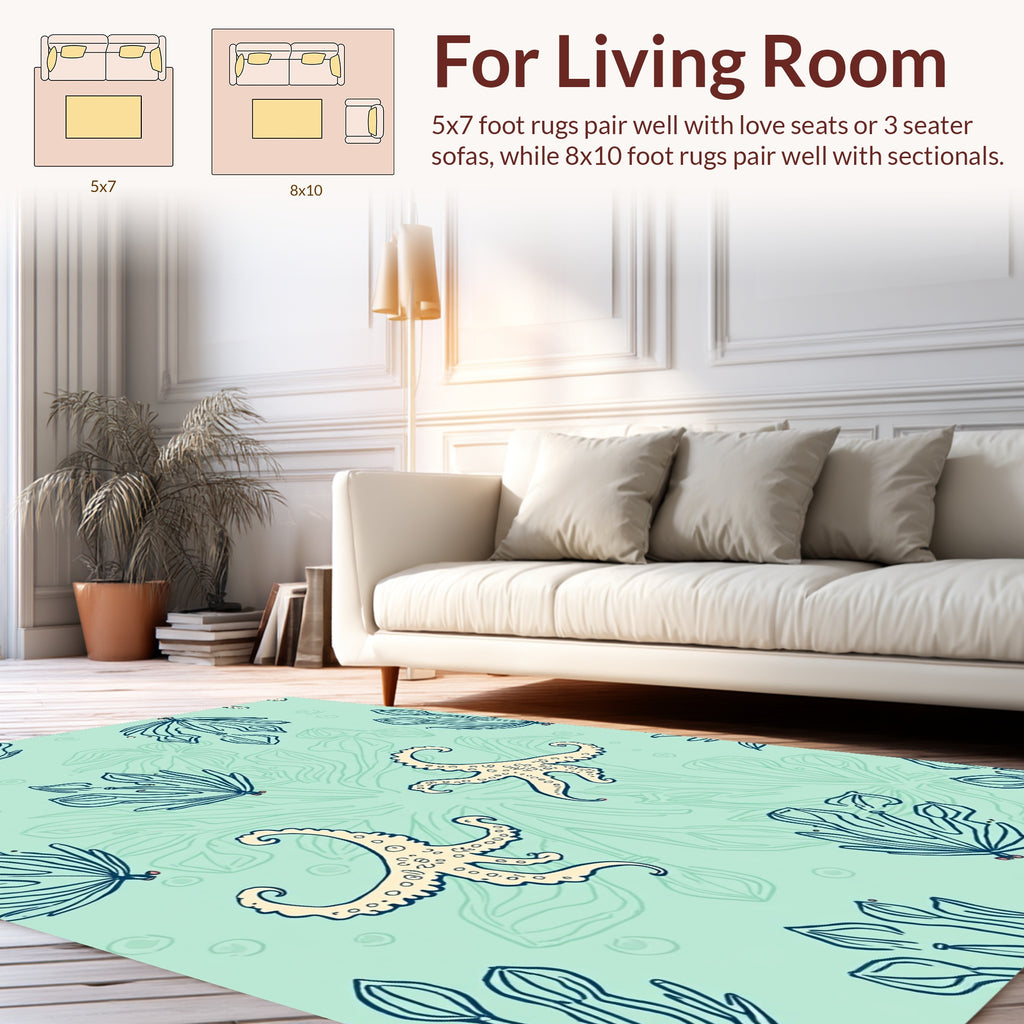 Sea Creatures Aquatic Plants Pattern Rug