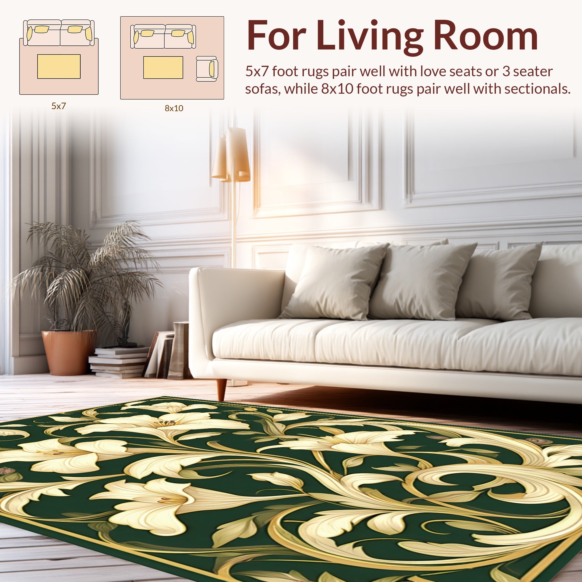 Elegant Cream Lily Floral Pattern Rug