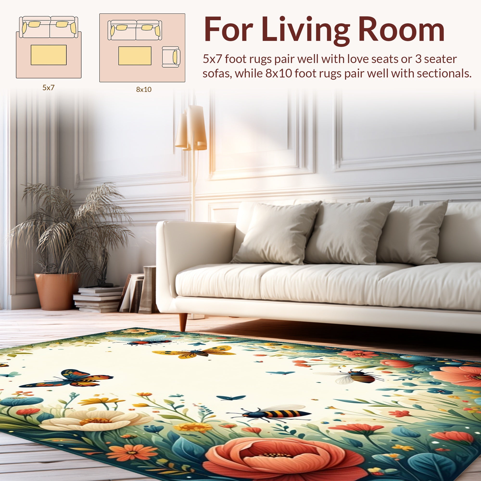 Whimsical Butterfly and Bee Garden Design Rug