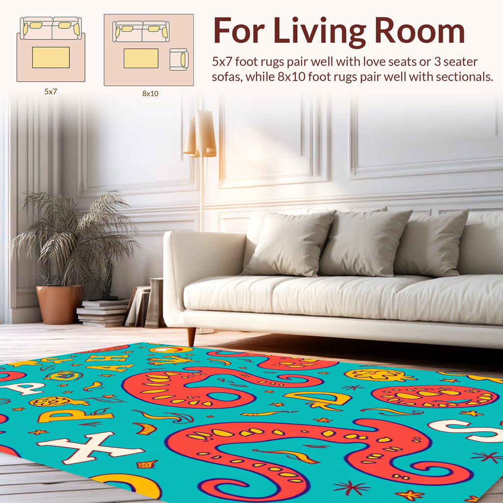 Whimsical Alphabet Tentacle Motif Rug