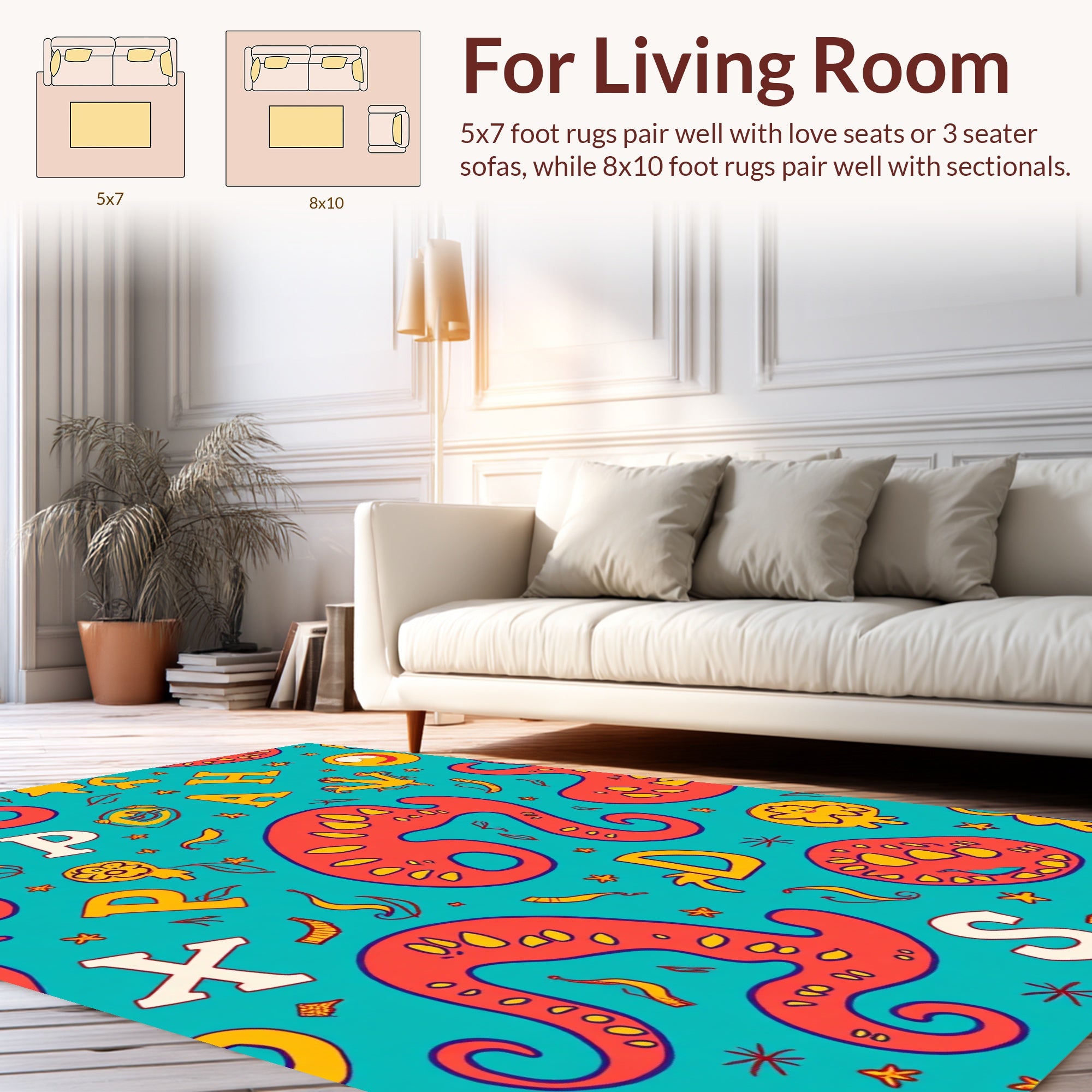 Whimsical Alphabet Tentacle Motif Rug