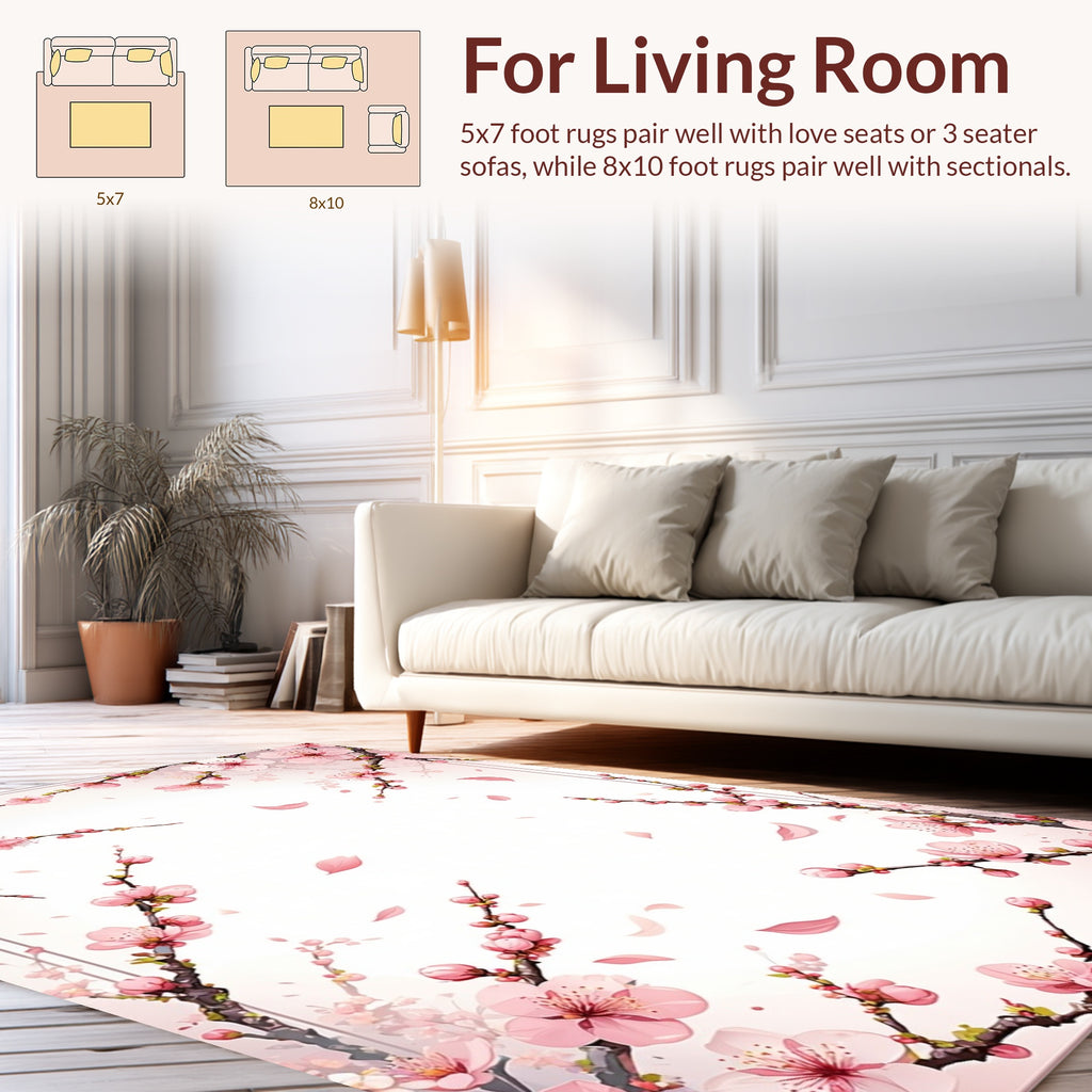 Pink Blossom Branches And Falling Petals Rug