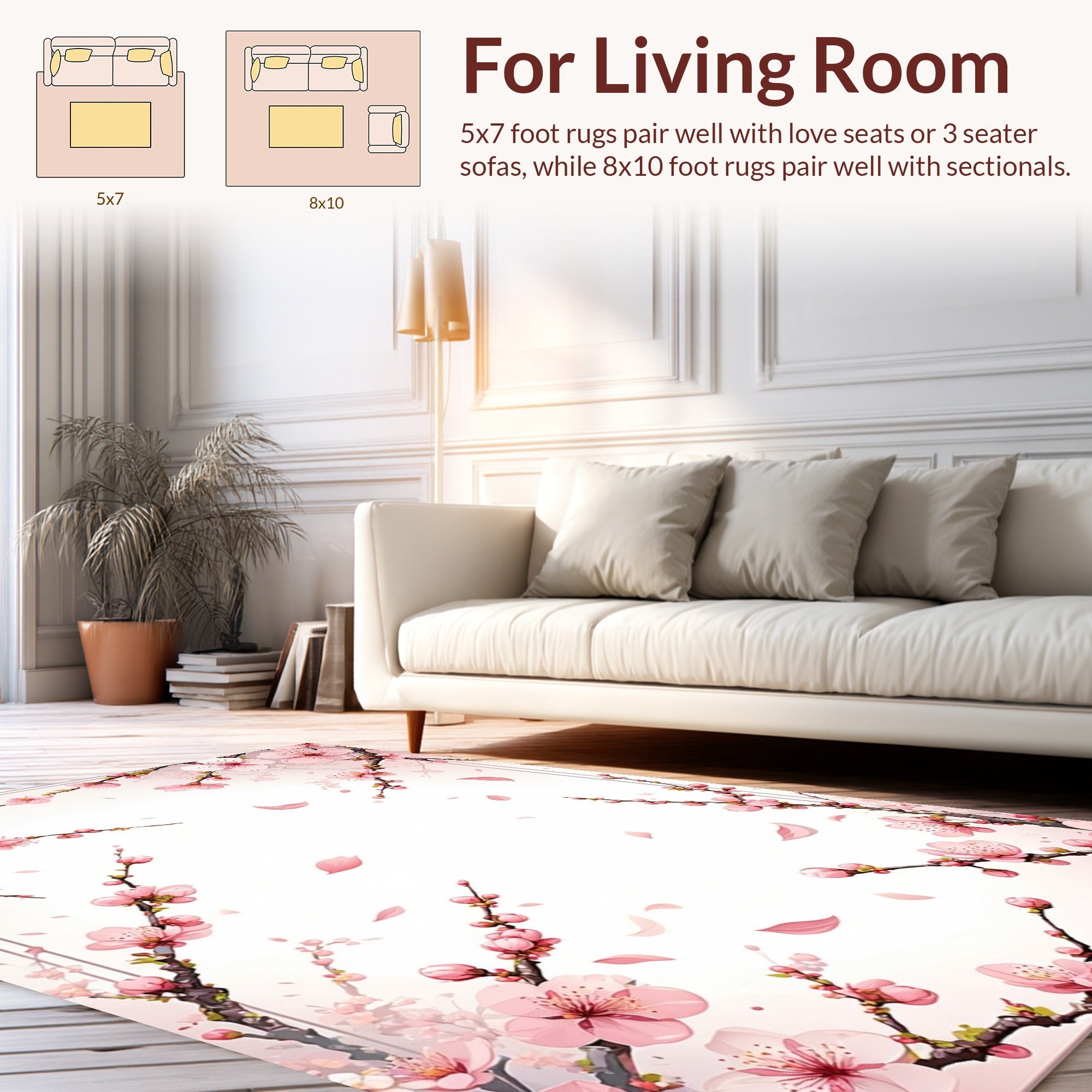 Pink Blossom Branches And Falling Petals Rug