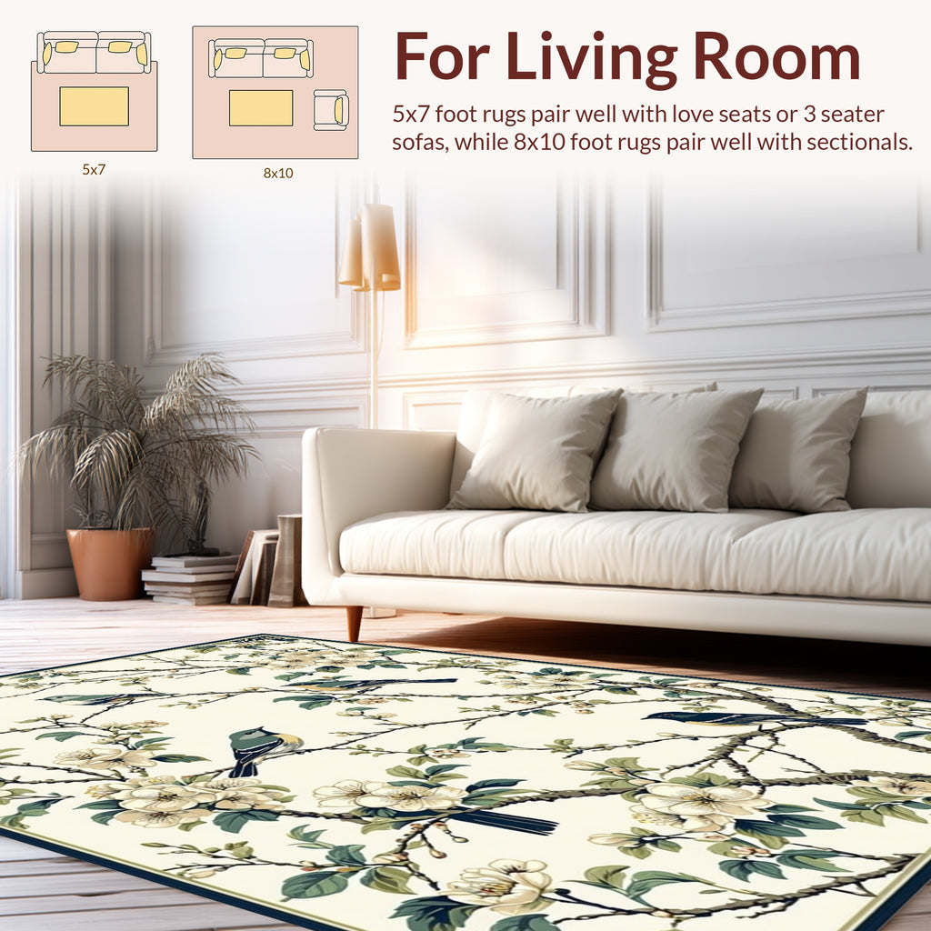 Birds With Cherry Blossoms Pattern Rug