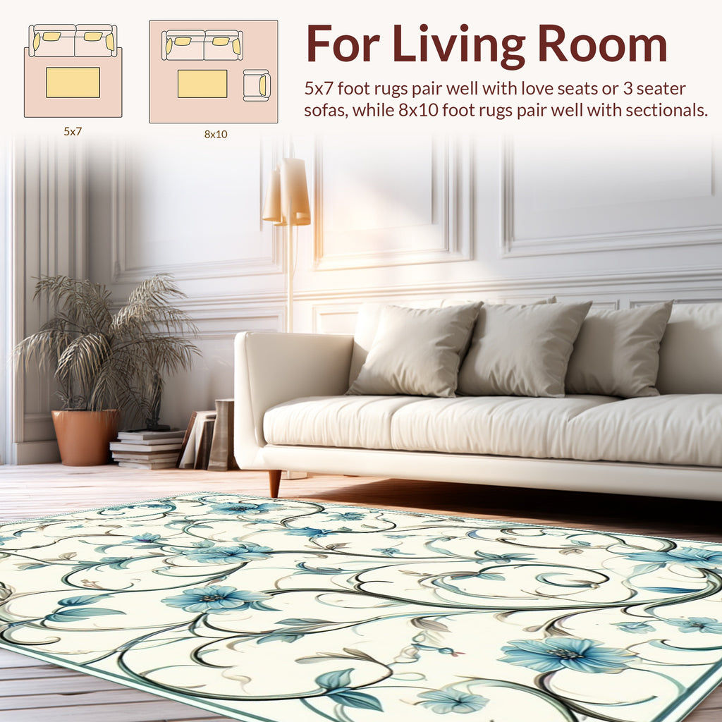 Elegant Blue Floral Vine Pattern Rug