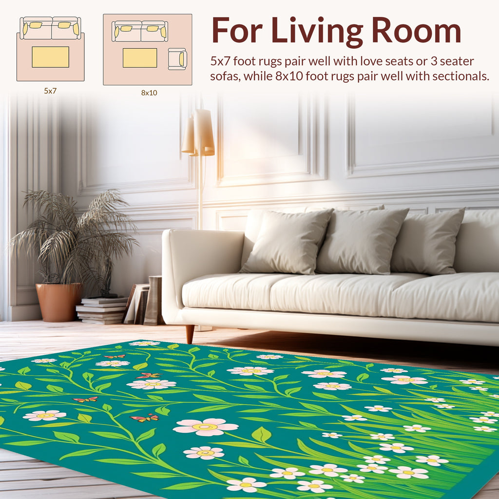 Whimsical Floral Butterfly Garden Design Rug