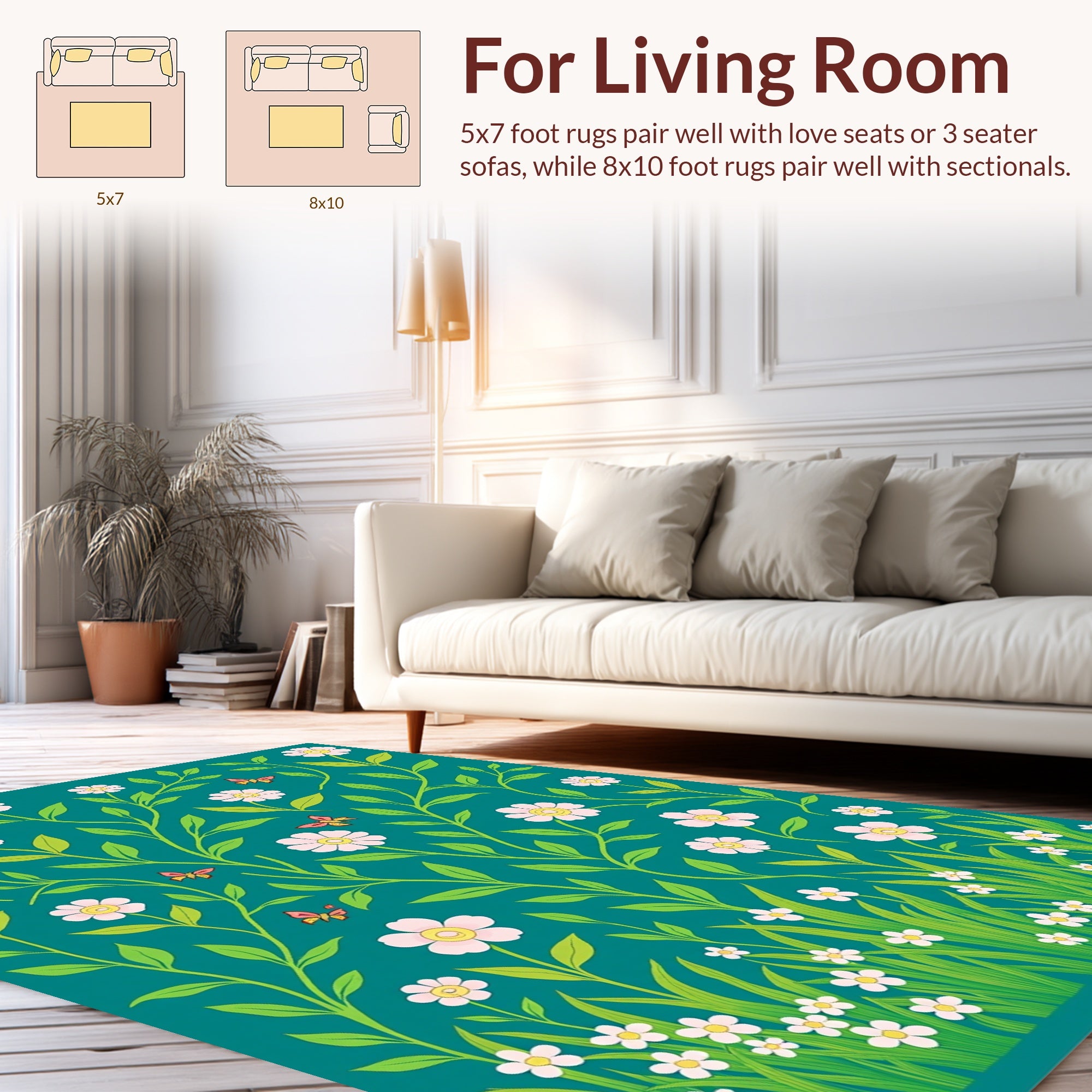 Whimsical Floral Butterfly Garden Design Rug