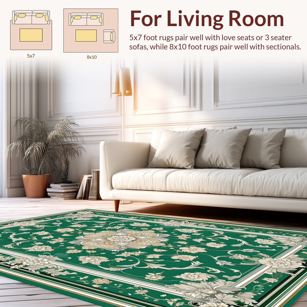 Elegant Green Floral Medallion Design Rug